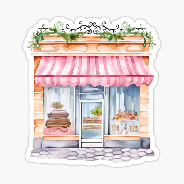 Item preview, Charming Pastry Shop with Pink Striped Awning designed and sold by New-School-Wave.