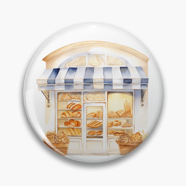 Item preview, Charming Bakery With Blue Striped Awning designed and sold by New-School-Wave.