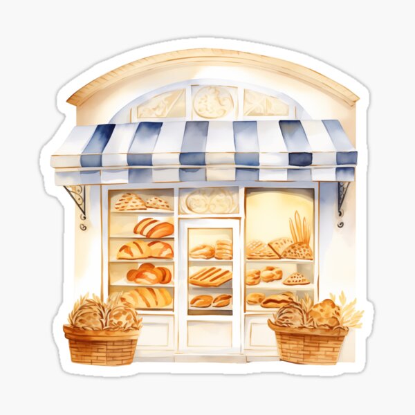 Item preview, Charming Bakery With Blue Striped Awning designed and sold by New-School-Wave.