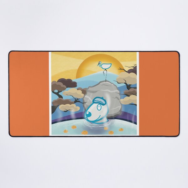 Item preview, Dog in outdoor hot spring and a Crane standing on the rock with mountain background designed and sold by tennstudio.