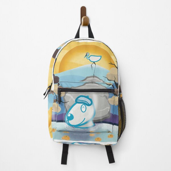 Item preview, Dog in outdoor hot spring and a Crane standing on the rock with mountain background designed and sold by tennstudio.
