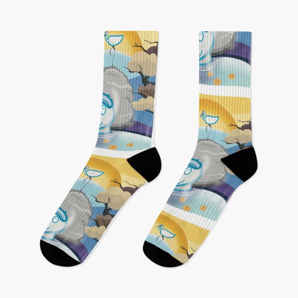 Item preview, Dog in outdoor hot spring and a Crane standing on the rock with mountain background  designed and sold by tennstudio.