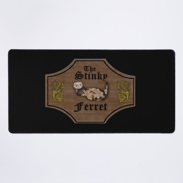 Item preview, The Stinky Ferret - Old English Sign with Gold Scrolls and Sable Ferret designed and sold by MountMercantile.