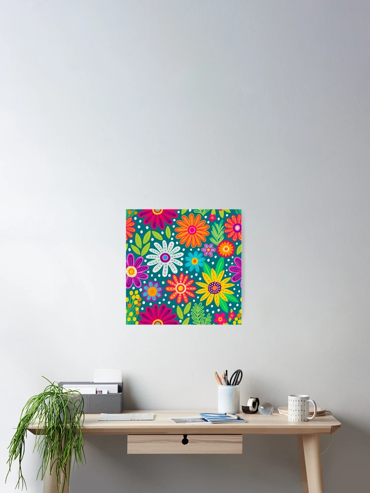Thumbnail 2 of 3, Poster, Bright Colorful Flower Pattern designed and sold by AlwaysBeColoring.