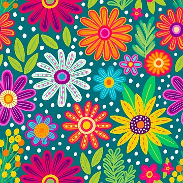 Artwork thumbnail, Bright Colorful Flower Pattern by AlwaysBeColoring