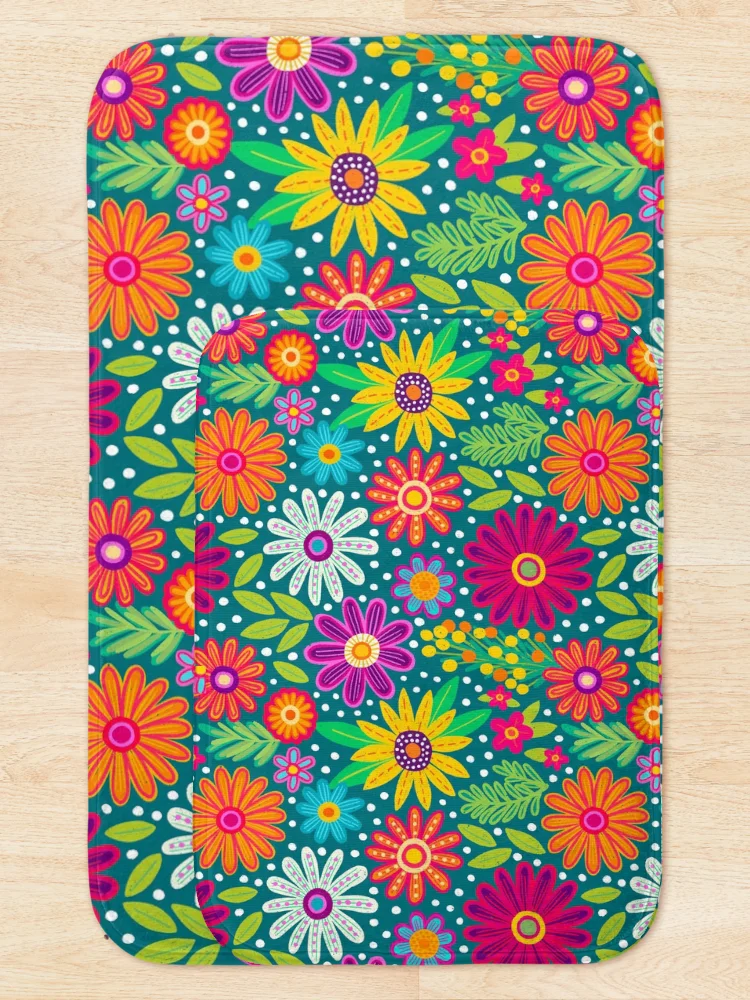 Thumbnail 5 of 6, Bath Mat, Bright Colorful Flower Pattern designed and sold by AlwaysBeColoring.