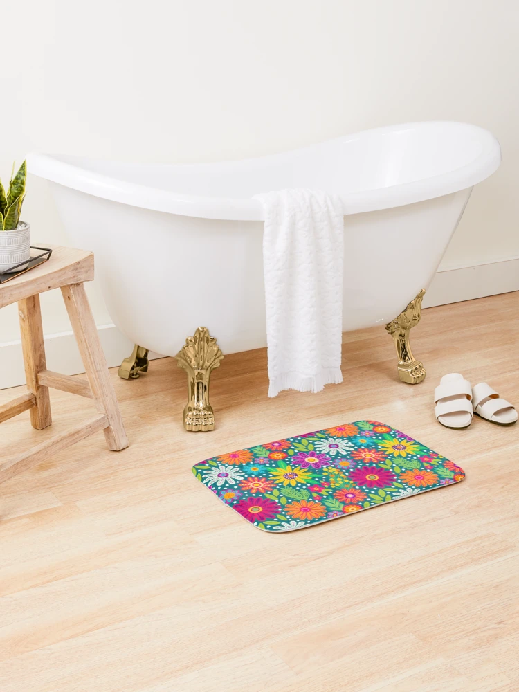 Thumbnail 2 of 6, Bath Mat, Bright Colorful Flower Pattern designed and sold by AlwaysBeColoring.