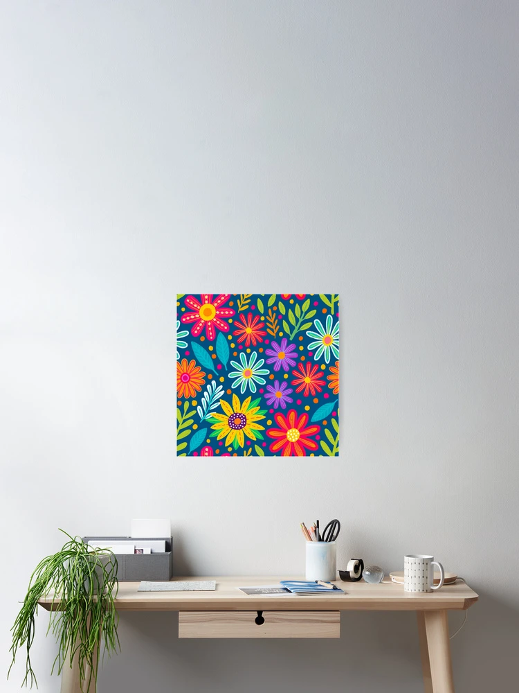 Thumbnail 2 of 3, Poster, Bright Colorful Flower Pattern designed and sold by AlwaysBeColoring.