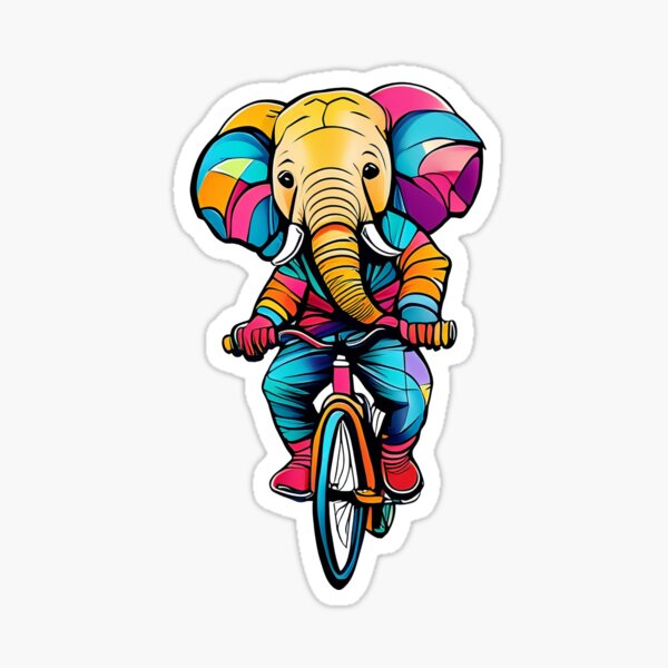 Item preview, Colorful Elephant Riding a Bike  designed and sold by OhAhStickers.