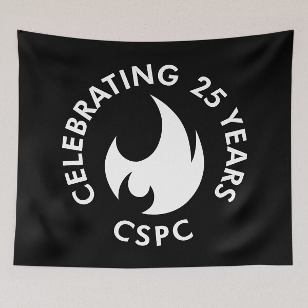 Aperçu de l'œuvre Flamme blanche du 25e anniversaire du CSPC pour les vêtements de couleur foncée créée et vendue par The CSPC.