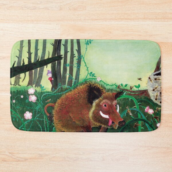 Item preview, Wild Boar Finding Hornet's Nest in a Gnomes Garden designed and sold by Julia Doria.