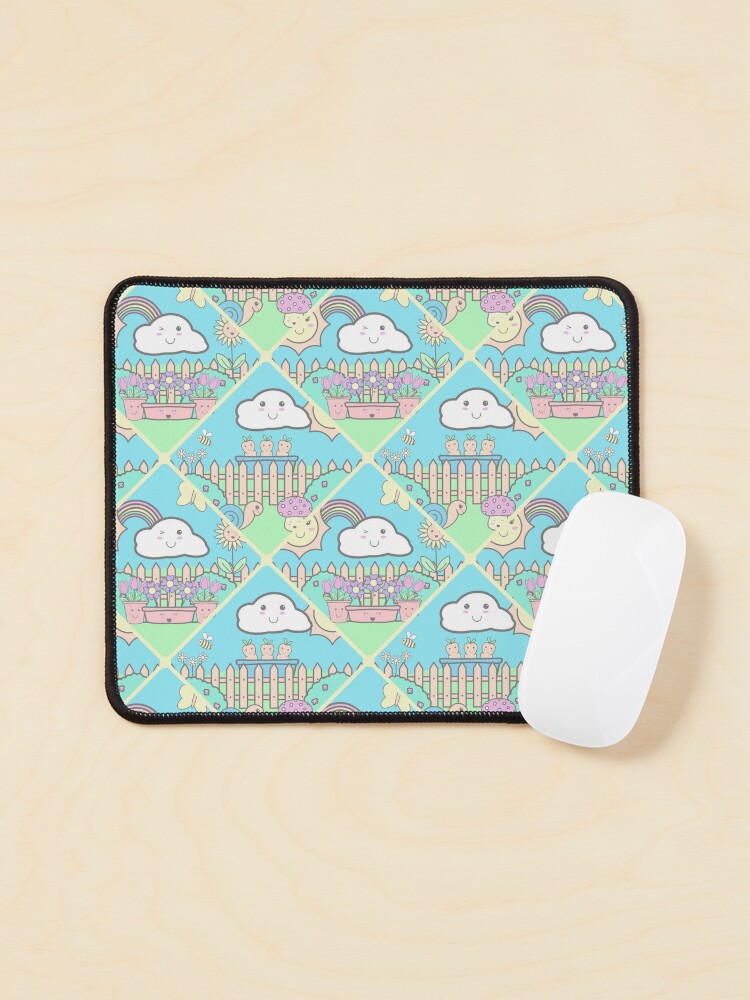 Mouse Pad, Cute Pastel Kawaii Garden Diamond Tile designed and sold by Triplicate Limited