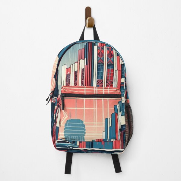Item preview, The image features a retro-futuristic cityscape with skyscrapers, high-tech elements, and the American flag, creating a scene that blends classic and futuristic concepts. designed and sold by Nataliya Kretsu.