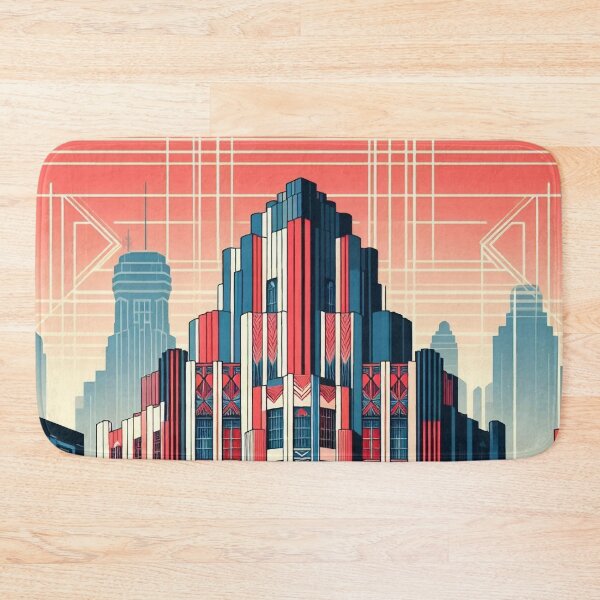 Item preview, The image features a retro-futuristic cityscape with skyscrapers, high-tech elements, and the American flag, creating a scene that blends classic and futuristic concepts. designed and sold by Nataliya Kretsu.