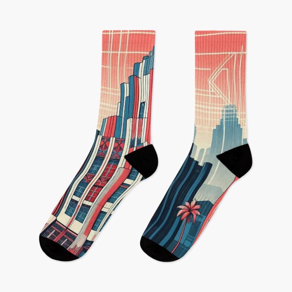 Item preview, The image features a retro-futuristic cityscape with skyscrapers, high-tech elements, and the American flag, creating a scene that blends classic and futuristic concepts. designed and sold by Nataliya Kretsu.