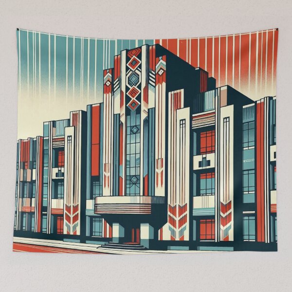 Item preview, The image features a retro-futuristic cityscape with skyscrapers, high-tech elements, and the American flag, creating a scene that blends classic and futuristic concepts. designed and sold by Nataliya Kretsu.