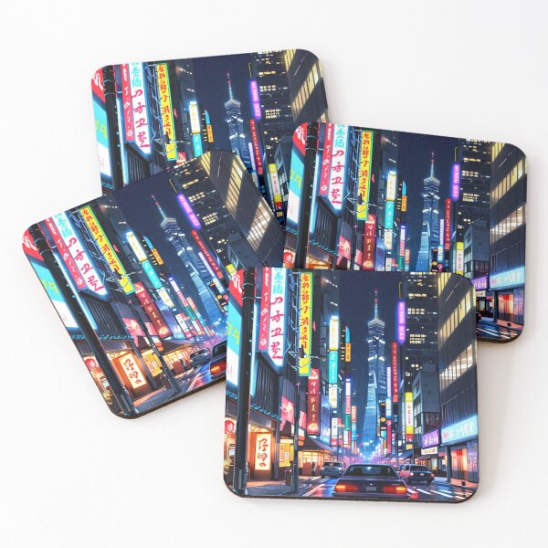 Item preview, Anime style neon city at night designed and sold by mikaws.