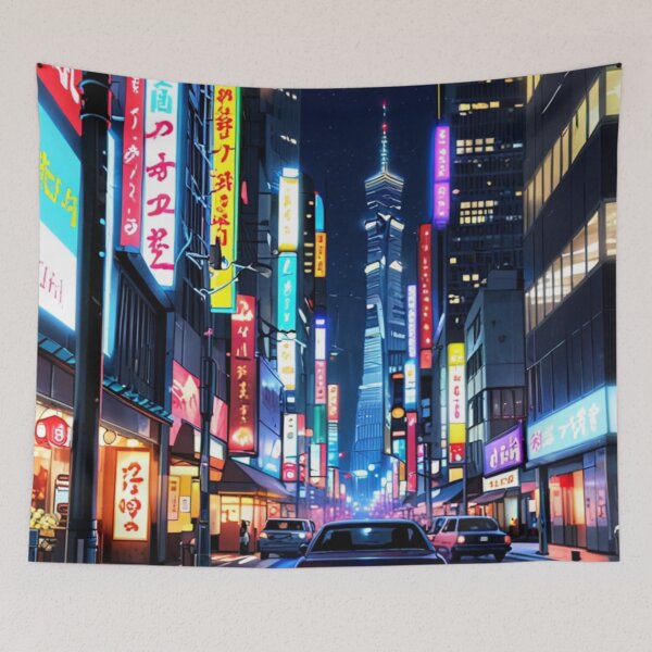 Item preview, Anime style neon city at night designed and sold by mikaws.
