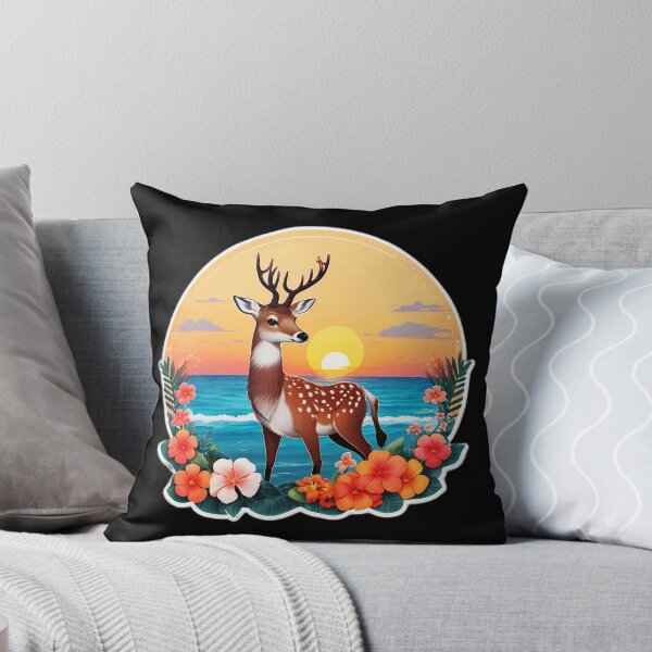 Artikelvorschau, Sonnenuntergang Hirsch durch den Ozean mit Hawaiianischen Orchideen entworfen und verkauft von NautiChic.