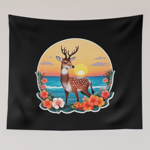 Item preview, Sunset Deer by The Ocean with Hawaiian Orchids designed and sold by NautiChic.