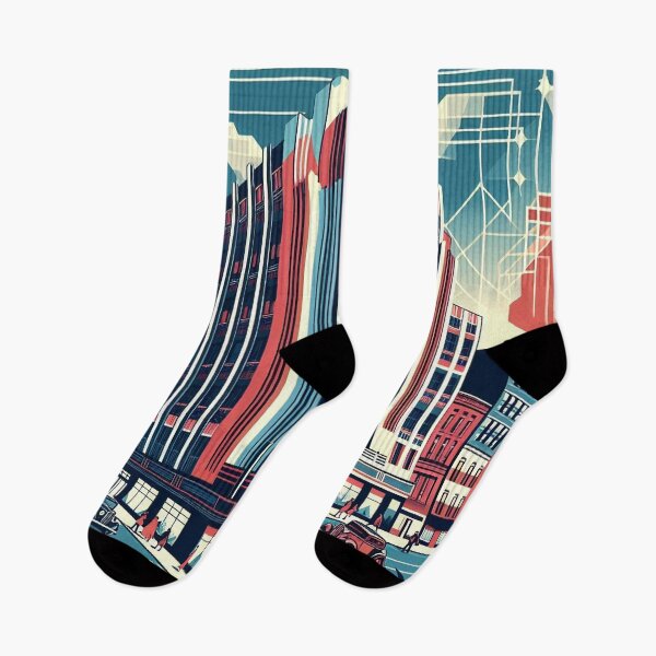 Item preview, The image features a retro-futuristic cityscape with skyscrapers, high-tech elements, and the American flag, creating a scene that blends classic and futuristic concepts. designed and sold by Nataliya Kretsu.