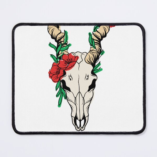 Item preview, Goat Skull with Red Flowers and Leaves entwined around the horns. designed and sold by Invisible-Cult.