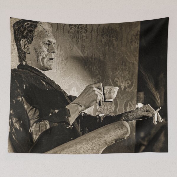 Item preview, Fankenstein's monster coffee break. Boris Karloff drinking coffee.  designed and sold by el-padre.