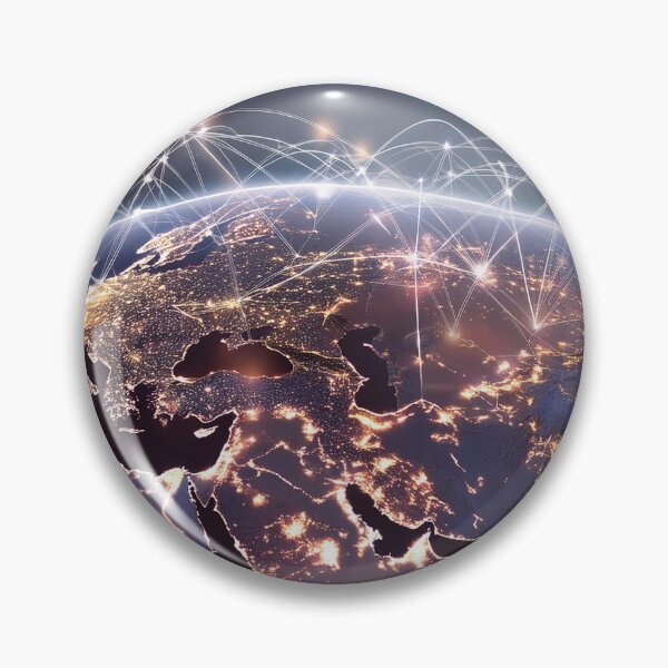 Item preview, A night view of Earth from space, showcasing the illuminated continents of Europe, Africa, and Asia, interconnected by a web of glowing lines designed and sold by homydesign.