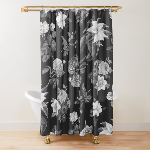 Vintage flowers on black background Shower Curtain