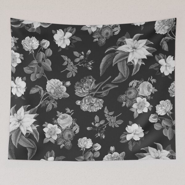 Item preview, Vintage flowers on black background designed and sold by AbsentisDesigns.