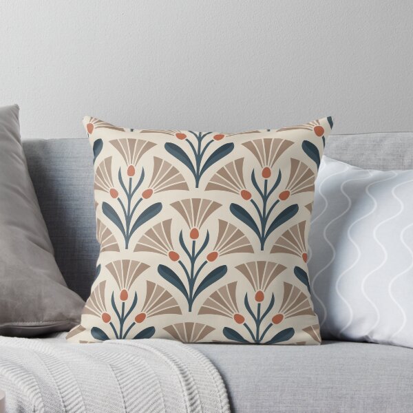 Item preview, KF 0263 A - Vintage Retro 70s Floral Pattern in Beige Navy Red Cream designed and sold by KhakiFinch.