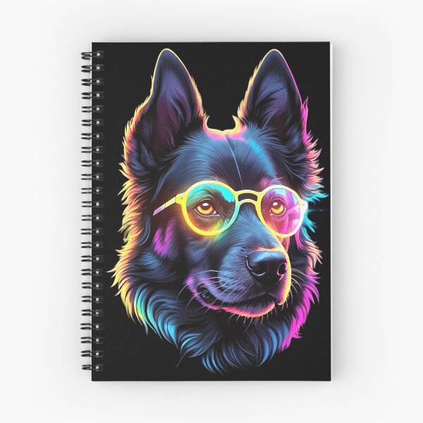 Artikelvorschau, Hund trägt eine Brille, farbig neonleuchtend entworfen und verkauft von NandoArtDesign.
