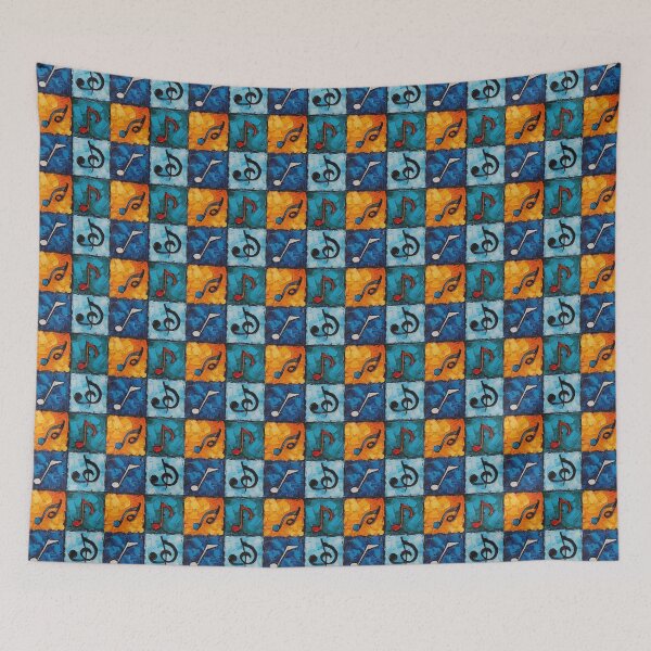 Item preview, Blue and Orange Music Theme Pattern on Yellow Background designed and sold by StickyBastardz.