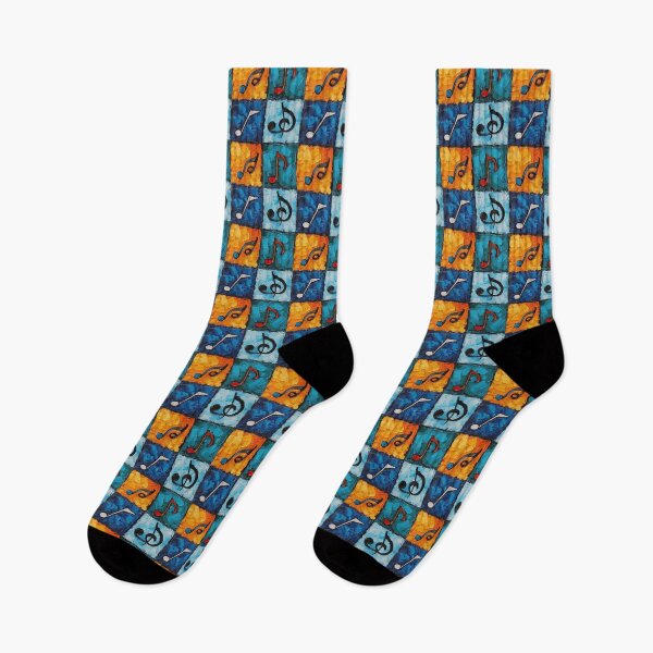 Item preview, Blue and Orange Music Theme Pattern on Yellow Background designed and sold by StickyBastardz.