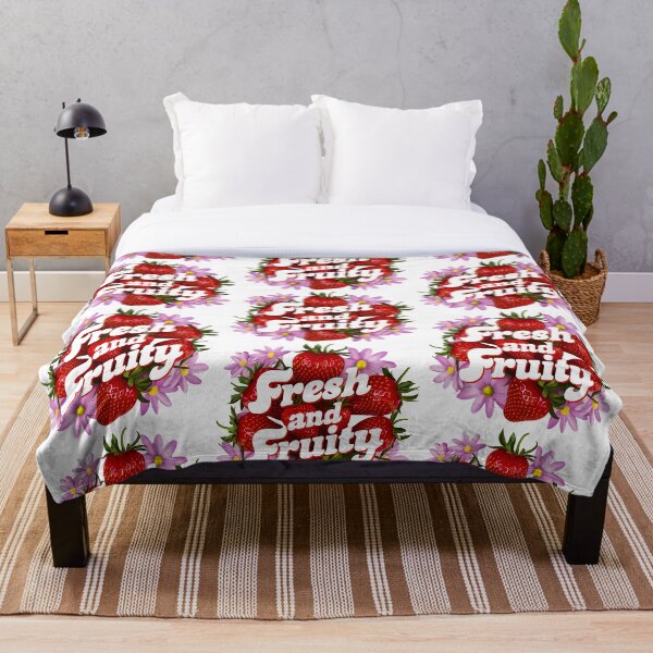Item preview, a 90s-themed image with strawberries and flowers, with the words 'Fresh and Fruity' illustration, 3d render designed and sold by OneLastWish.