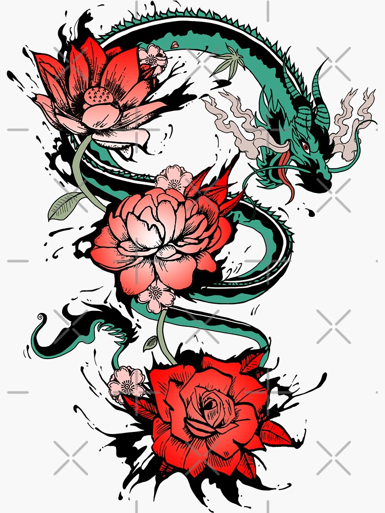 Dragon Tattoo Png Image - Dragon With Flower Tattoo, Transparent Png ,  Transparent Png Image - PNGitem
