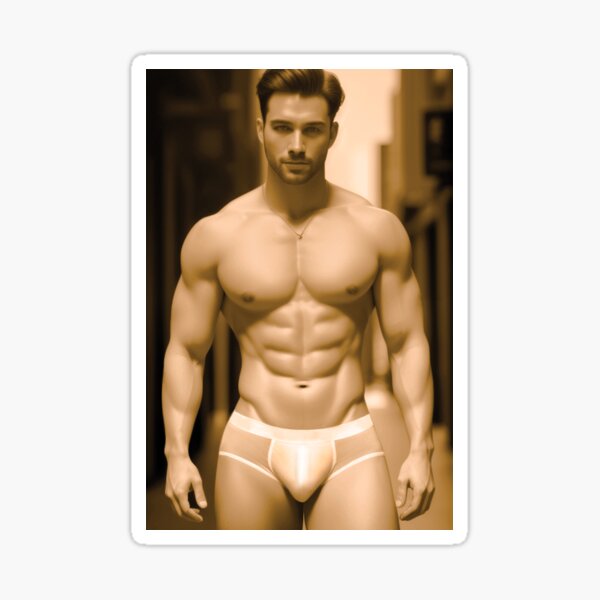 Artikel-Vorschau von Männliches Model in Slips in einer Gasse in monochromen Vintage-Farben, designt und verkauft von Bodies of Males.