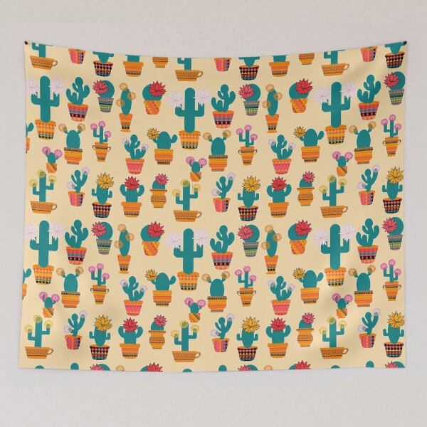 Item preview, Prickly Appeal -Blooming Cacti Pattern on the Light Yellow Background  designed and sold by IraNiva.