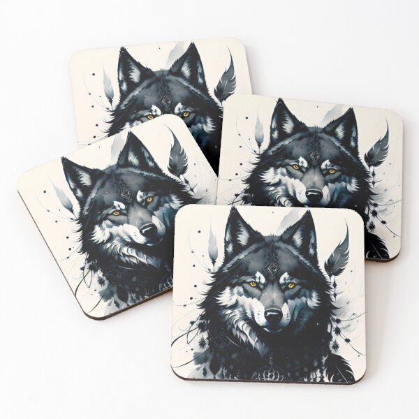 Item preview, wolf, dreamcatcher, amulet, ink, art, drawing, abstraction designed and sold by DonnaBlankaArt.