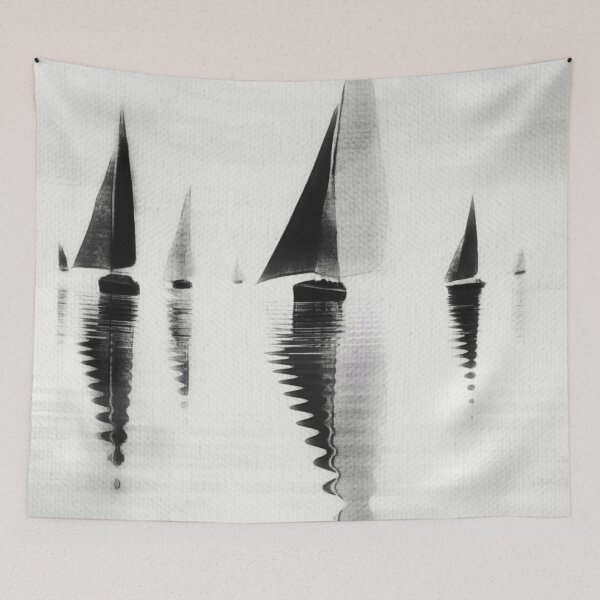 Item preview, Sailboats Reflection.  Minimalist Monochrome Abstract  designed and sold by Pretty-Bird.