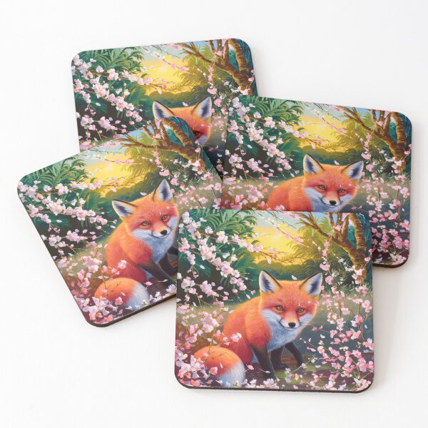 Artikelvorschau, Fuchs-Portrait. Kirschblüte, Blumenfuchs, Vintage-Fuchs, Fuchs-Malerei, Paul Gauguin-Stil entworfen und verkauft von FoxVibes.