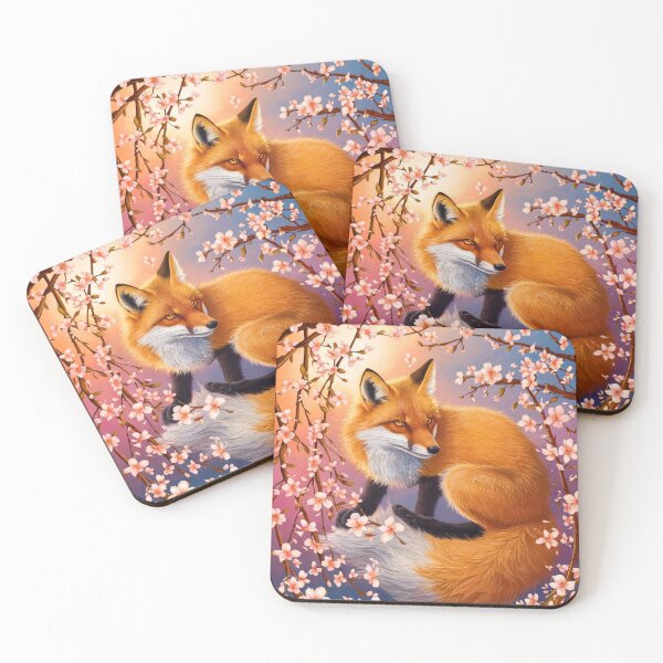 Artikelvorschau, Fuchs-Portrait. Kirschblüte, Blumenfuchs, Vintage-Fuchs, Fuchs-Malerei, Paul Gauguin-Stil entworfen und verkauft von FoxVibes.