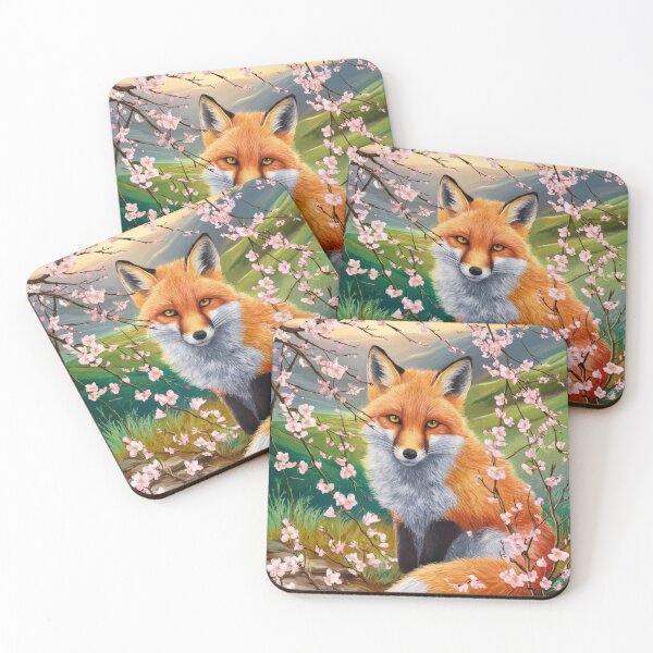 Artikelvorschau, Fuchs-Portrait. Kirschblüte, Blumenfuchs, Vintage-Fuchs, Fuchs-Malerei, Paul Gauguin-Stil entworfen und verkauft von FoxVibes.