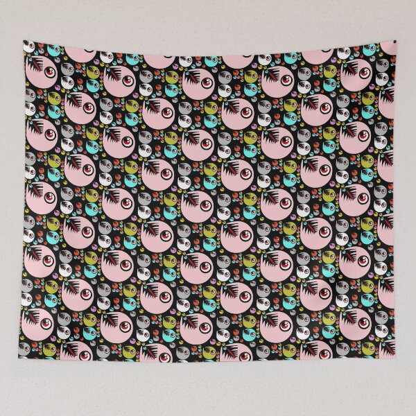 Item preview, Fun Creatures, Beeings with many teeth soft pink 60s colors designed and sold by M-Lorentsson.