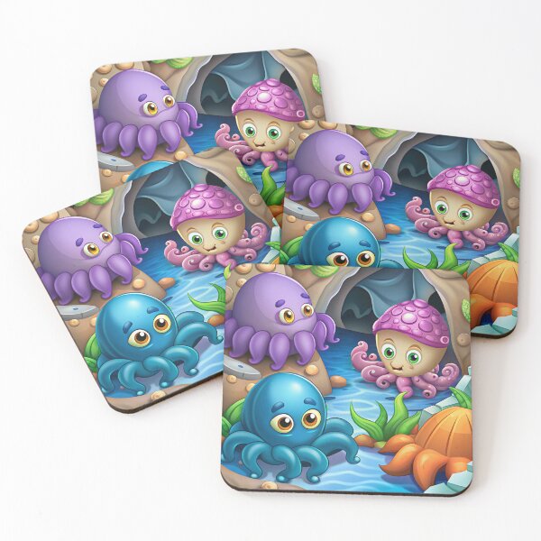 Item preview, a cartoon fish and octopus in a cave designed and sold by supakor.
