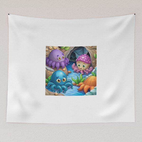 Item preview, a cartoon fish and octopus in a cave designed and sold by supakor.