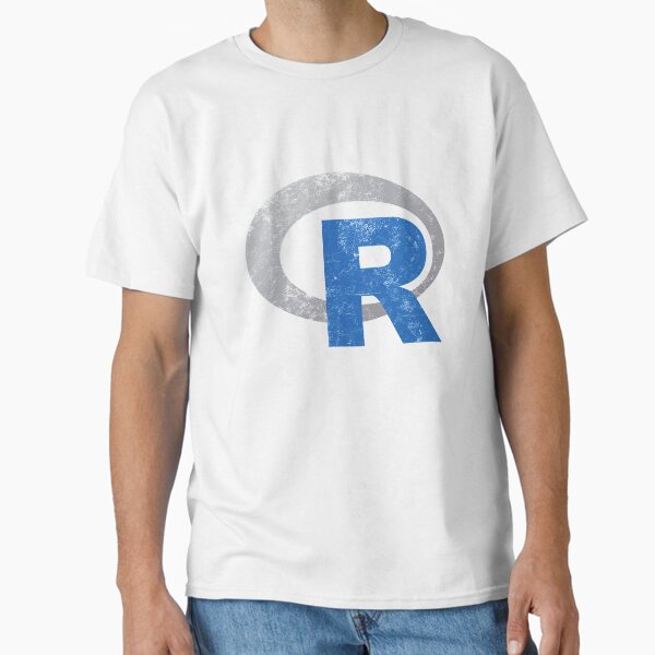 Vista previa del artículo con la obra « R logo programming Vintage Distressed Textured camiseta y pegatinas», diseñado y vendido por farhanhafeez.