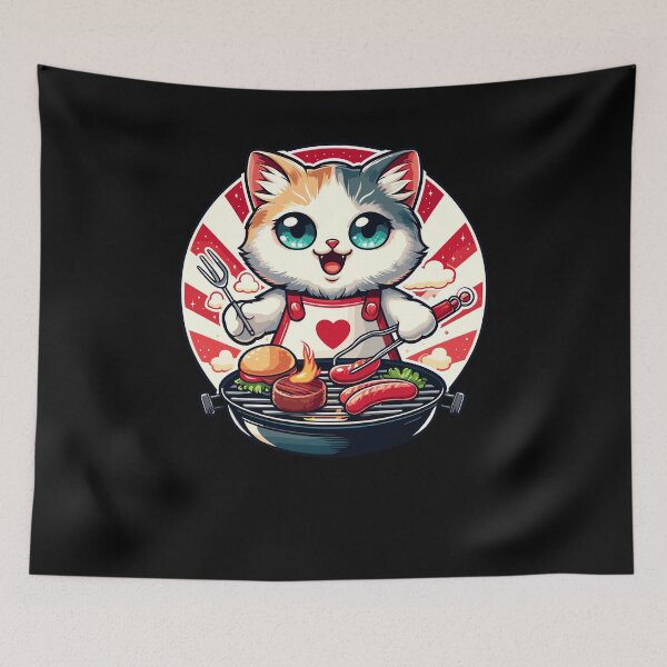 Item preview, Pretty Presentation of BBQ-Loving Cat Funny Kitten Grilling designed and sold by Dressed For  Duty.