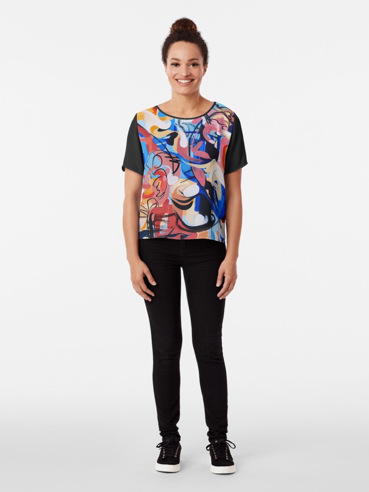 Alternate view of Expressive Abstract People Composition painting Chiffon Top