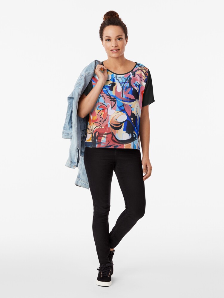 Alternate view of Expressive Abstract People Composition painting Chiffon Top